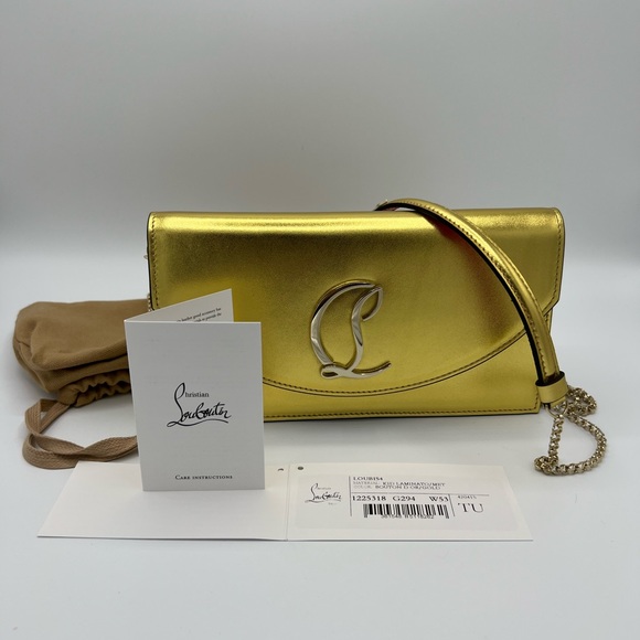 COPY - Brand New Louboutin Gold Clutch On Chain Loubi54 leather handbag - Picture 9 of 14